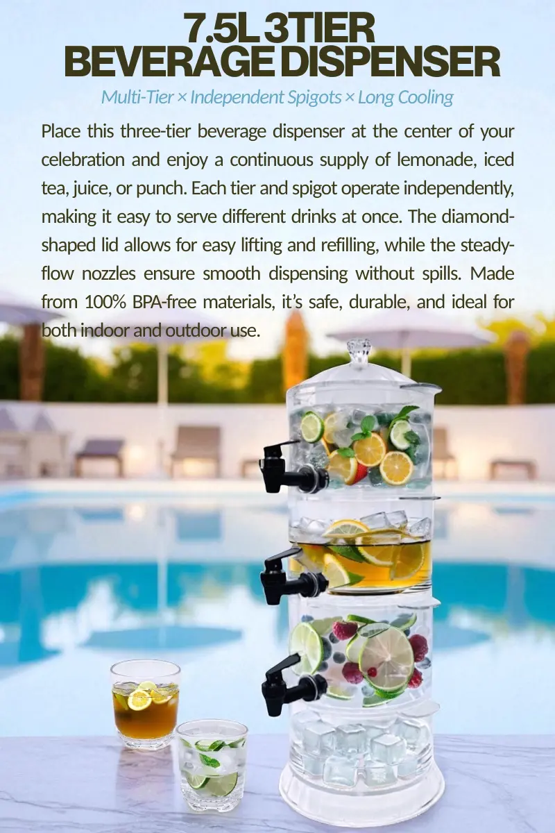 3 Tier Beverage Dispenser with Ice Slot